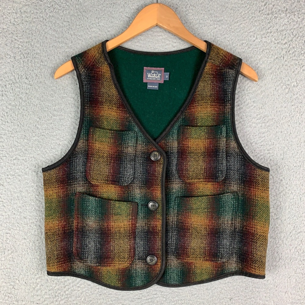 Vintage Woolrich Vest Women's Medium Multi Plaid Wool Blend Utility USA Hunting‎